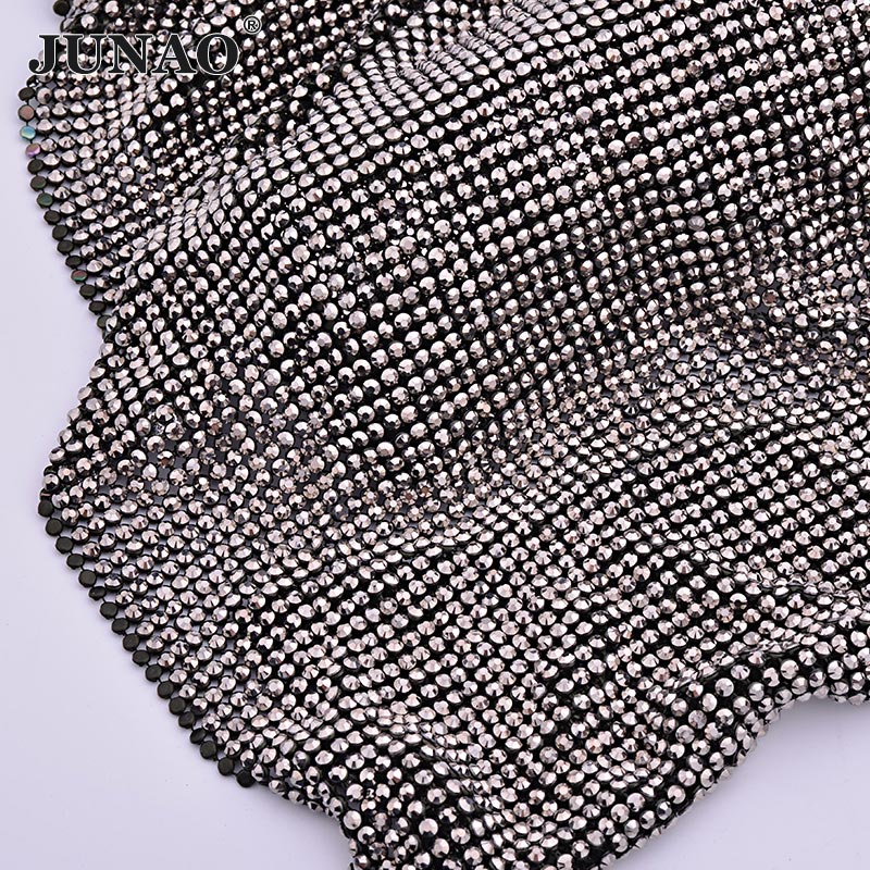 Hotfix Rhinestone Sheet - Junao-金と黒のクリスタルメッシュ,45x120cm,ラインストーンのアップリケ,アルミニウムと金属のトリミング,樹脂リボン,ドレスクラフト