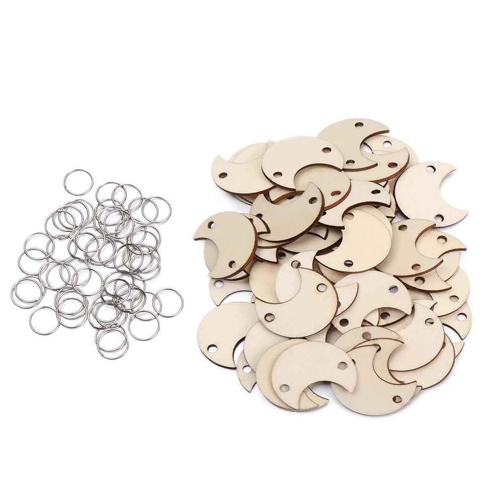 Easter Craft Embellishment Set - 50個/セット DIYクラフト装飾品 星/ハート/丸型 木製スライス 吊り下げラベル プレートボード