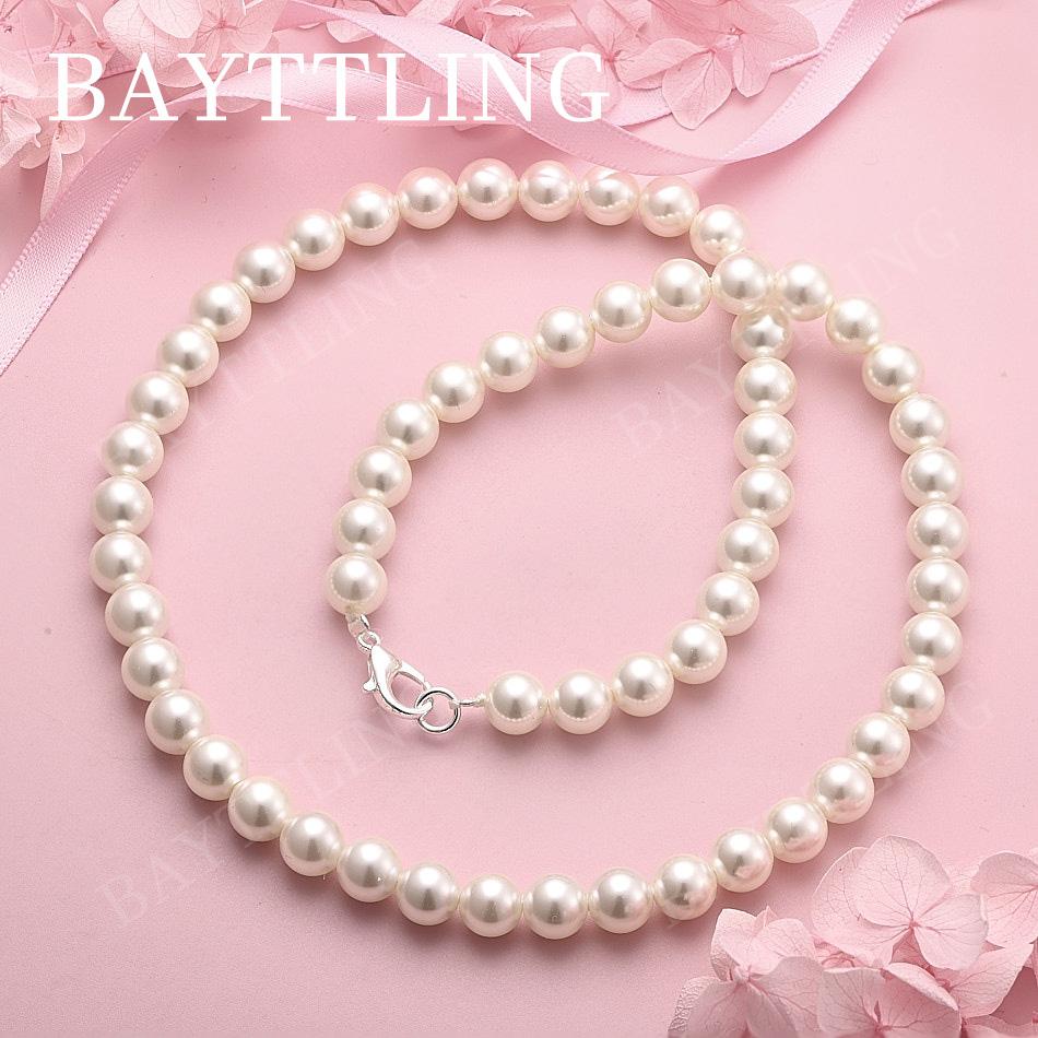 Pearl Trim Chain - 925スターリングシルバー製、上品なパールネックレス。女性向けの、おしゃれなウェディングパーティーアクセサリー。