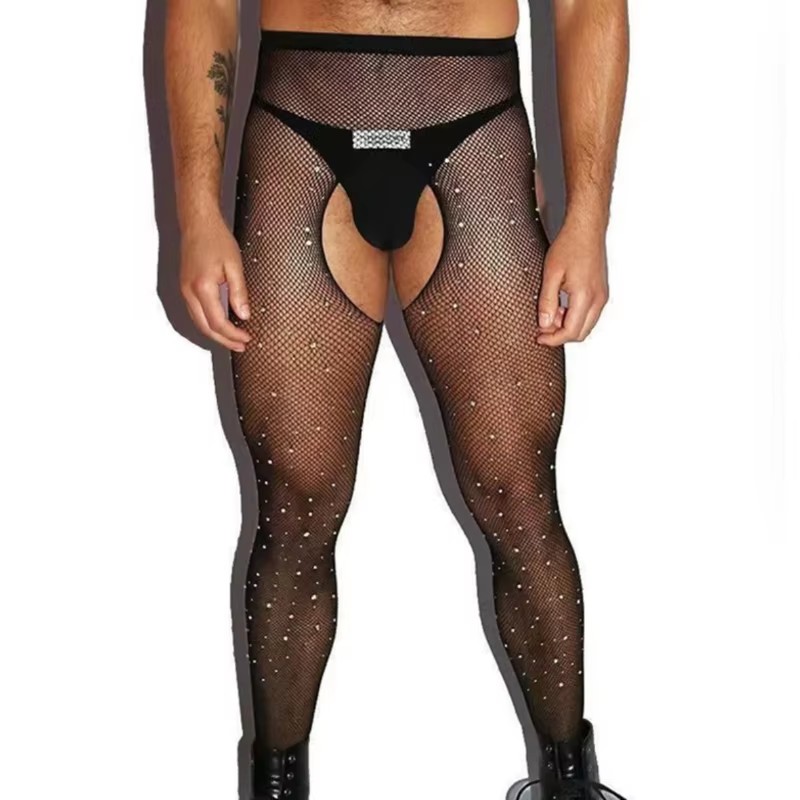 Crystal Mesh Fabric - メンズ オープン クロッチ フィッシュネット パンティストッキング ストレッチ
