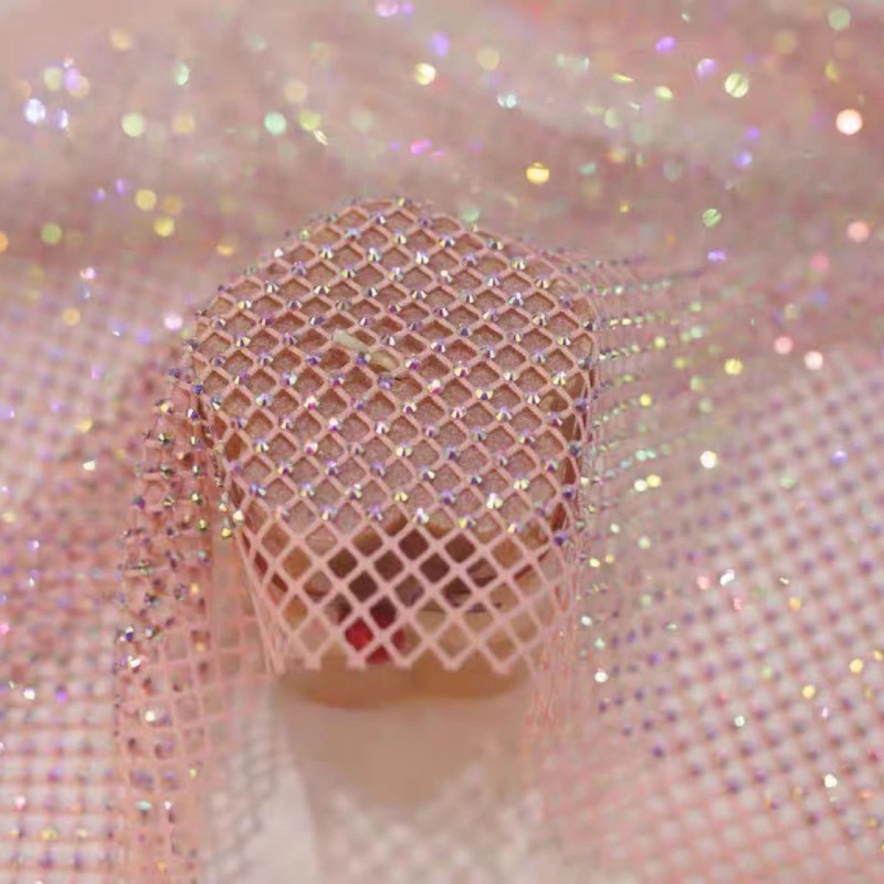 Crystal Mesh Fabric - ミストレースストレッチラインストーンフィッシュネットメッシュ生地、オーストラリアABクリスタル風生地、靴や帽子用の伸縮性のあるネット ML244