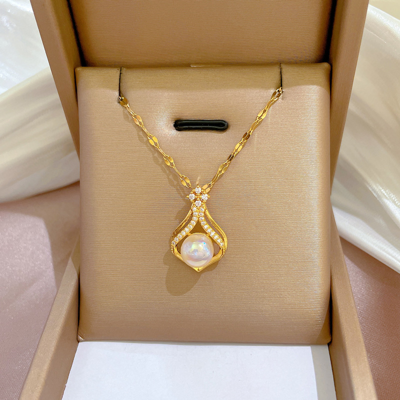 Pearl Trim Chain - エレガントな女性の K14 ゴールドカラーパールネックレスチェーン女性の結婚式誕生日ネックレスジュエリーアクセサリーギフト色褪せない