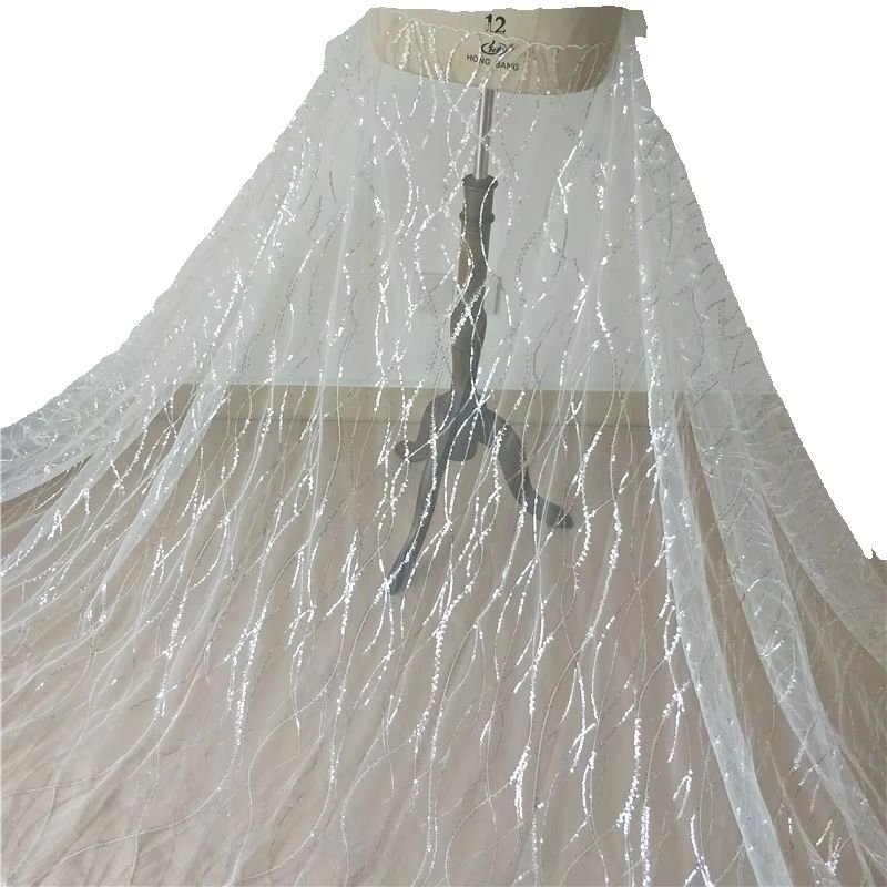 ホワイトウォーターウェーブリボンストライプ刺繍スパンコールレ - Lace Ribbon Trim のレビューと価格