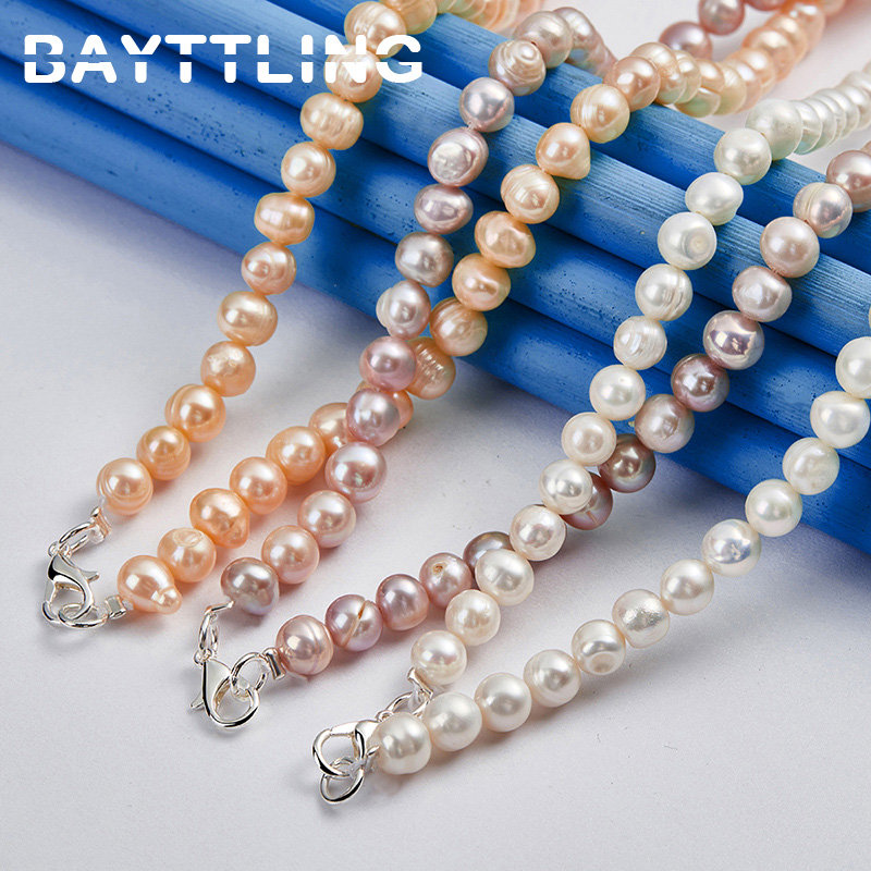 925スターリングシルバー製、上品なパールネックレス。女性向 - Pearl Trim Chain のレビューと価格