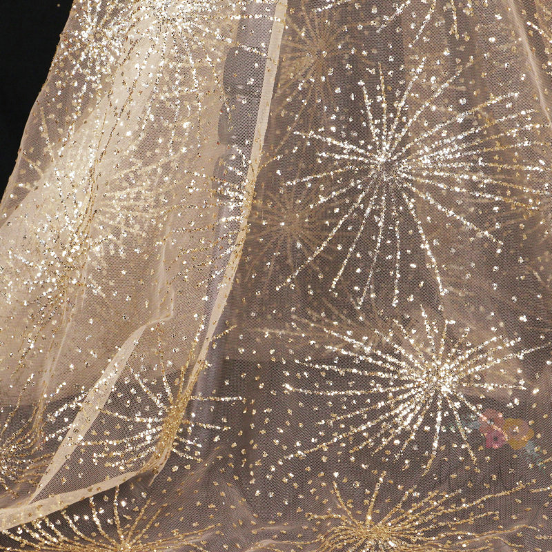 装飾チュール生地メタリックゴールド花刺繍ブライダルベールアー - Crystal Mesh Fabric のレビューと価格