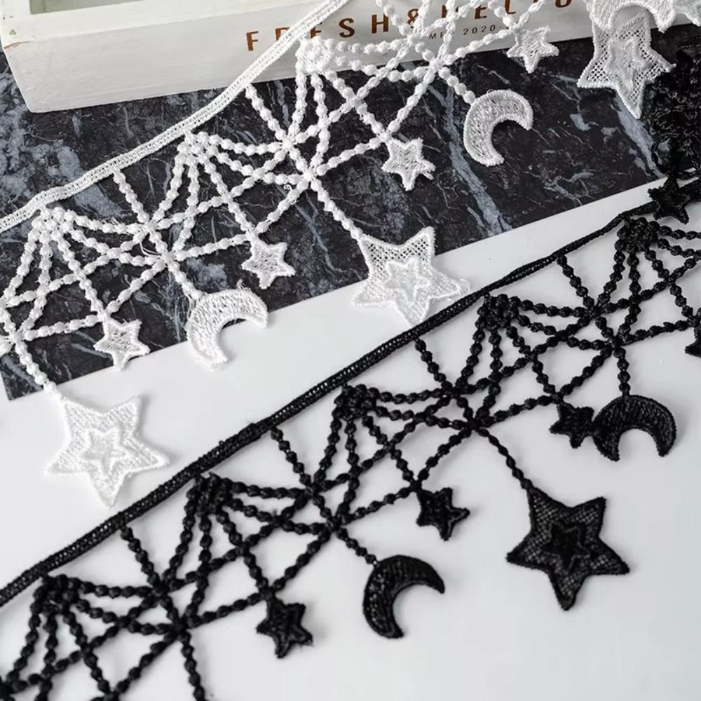 レースアクセサリー 黒白レーストリムリボン 幅10CM 星月 - Lace Ribbon Trim のレビューと価格