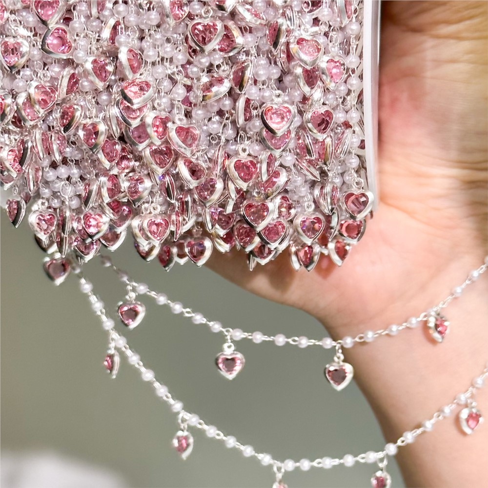 0.5メートル/1メートル ピンククリスタルハート真鍮チェー - Pearl Trim Chain のレビューと価格